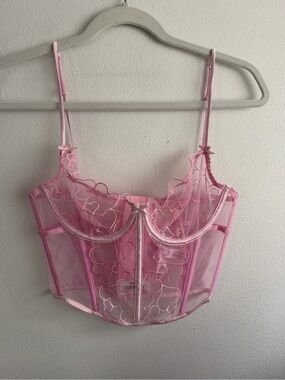 SKIMS Pink Sheer Heart-Embroidered Bustier